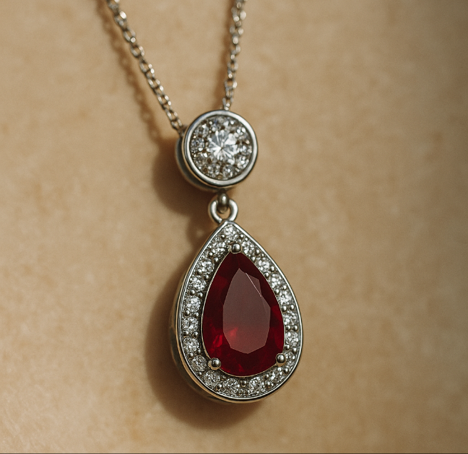 Maroon Crystal Elegance Pendant with Fine Silver-Tone Chain 💫🌸