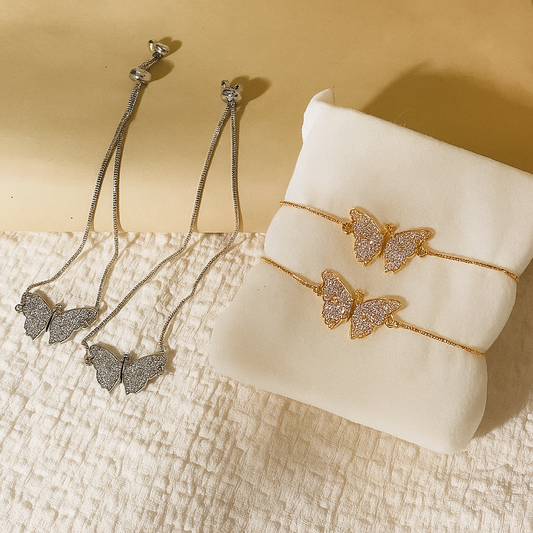 🦋 Butterfly Charm Bracelet ✨ Gold & Silver Options | Style Solo or Pair as a Dual Set