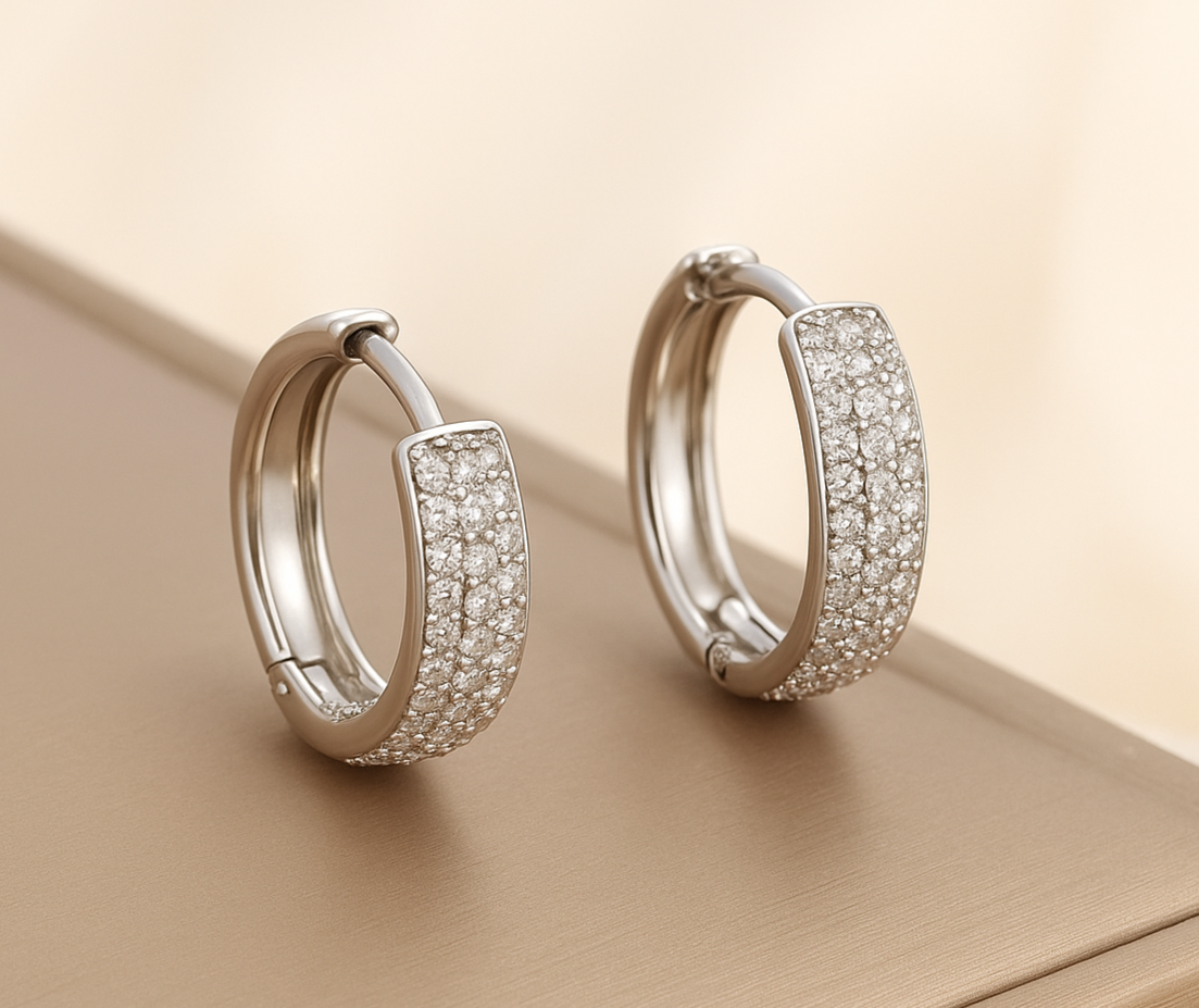 Silver Grace Double Pavé Hoop Earrings -Elegant Modern Shine ✨