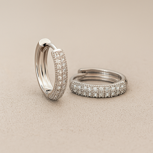 Silver Grace Double Pavé Hoop Earrings -Elegant Modern Shine ✨