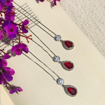 Maroon Crystal Elegance Pendant with Fine Silver-Tone Chain 💫🌸