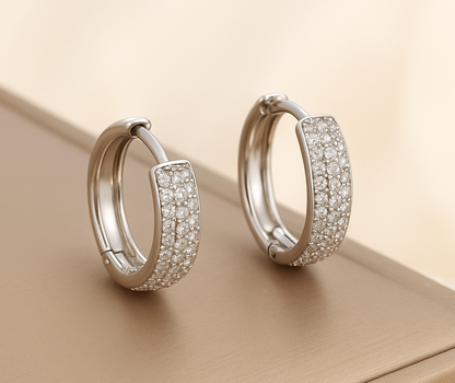 Silver Grace Double Pavé Hoop Earrings -Elegant Modern Shine ✨