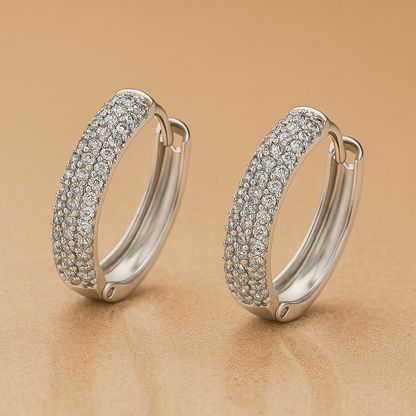 Silver Grace Double Pavé Hoop Earrings -Elegant Modern Shine ✨